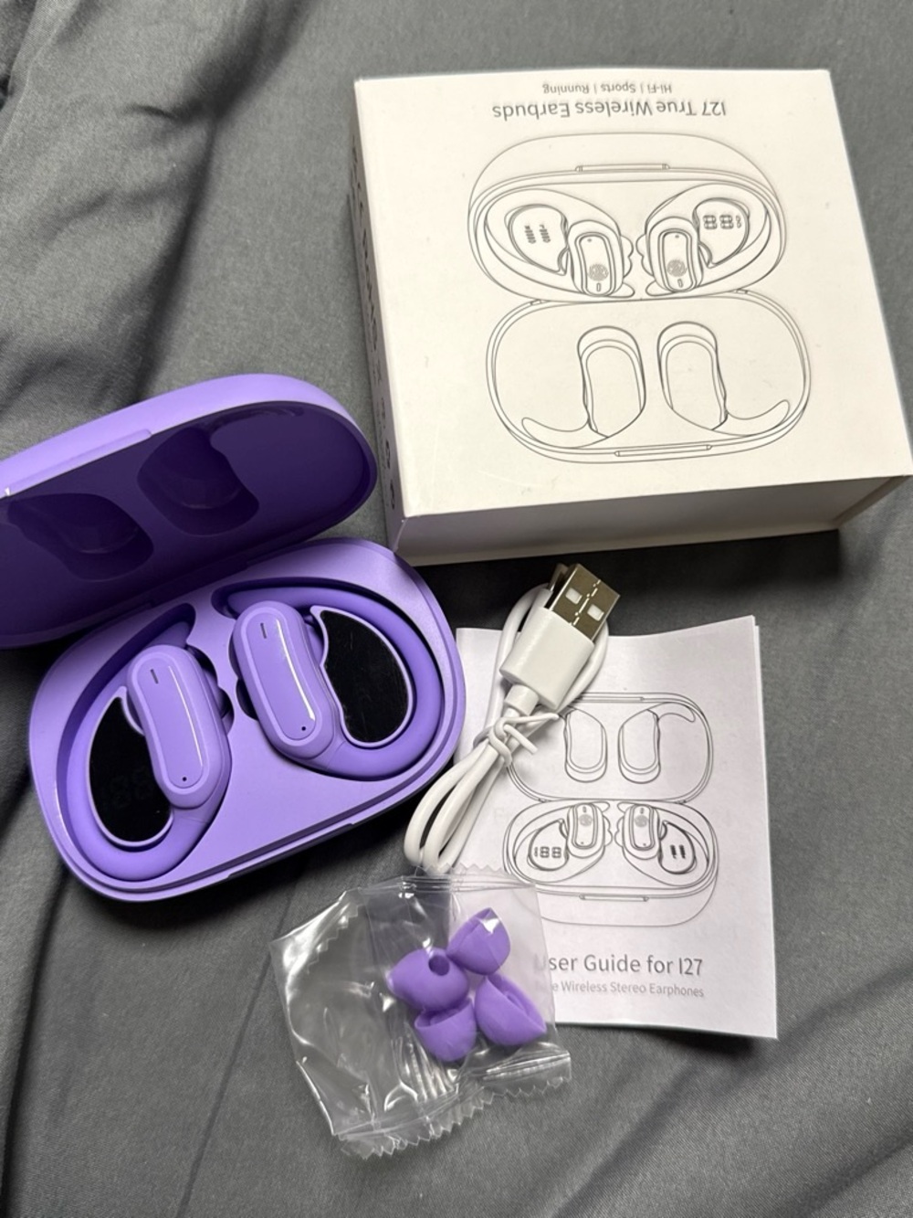 Wireless Bluetooth Earbuds with Charging Case - Purple